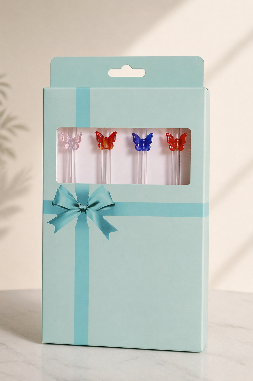 Glass Butterfly Straws Set