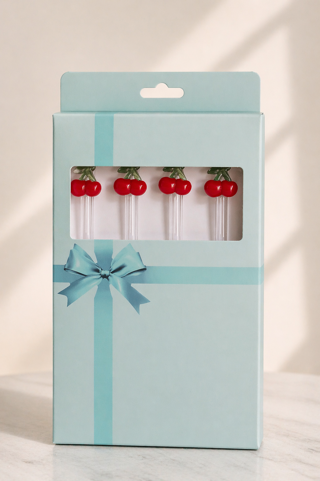 Glass Cherry Straws Set