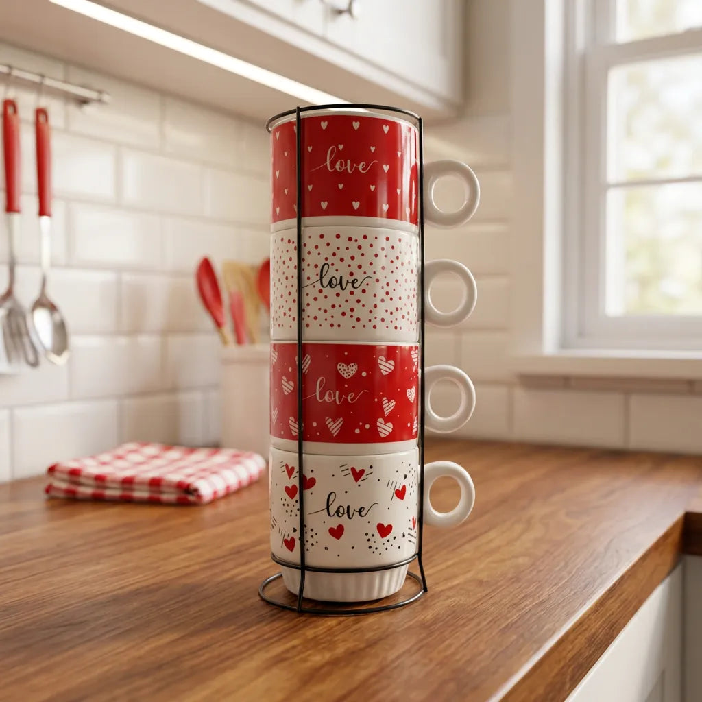 Mugs with Love & Hearts set with Stand