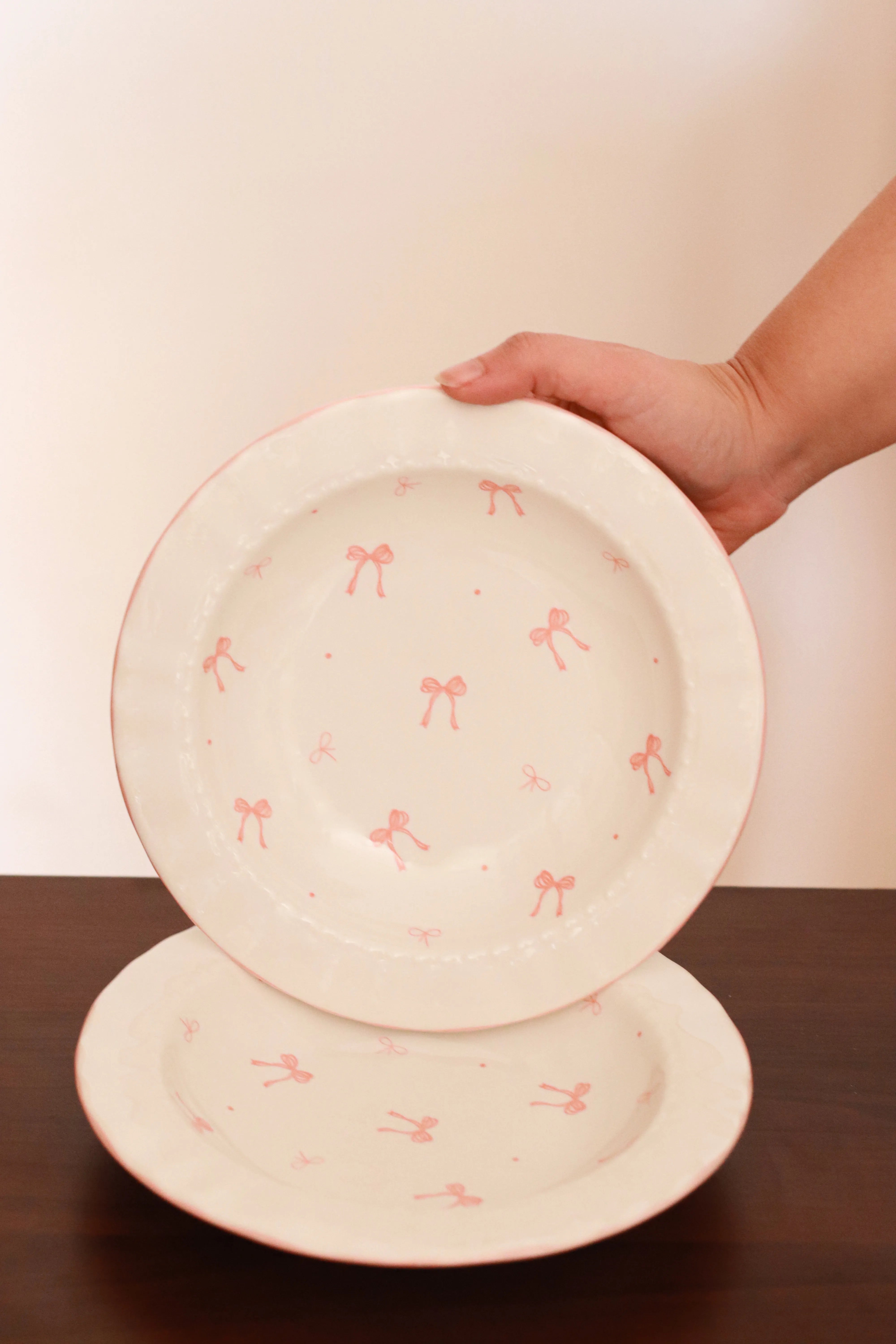 White plate & pink Ribbon Plate