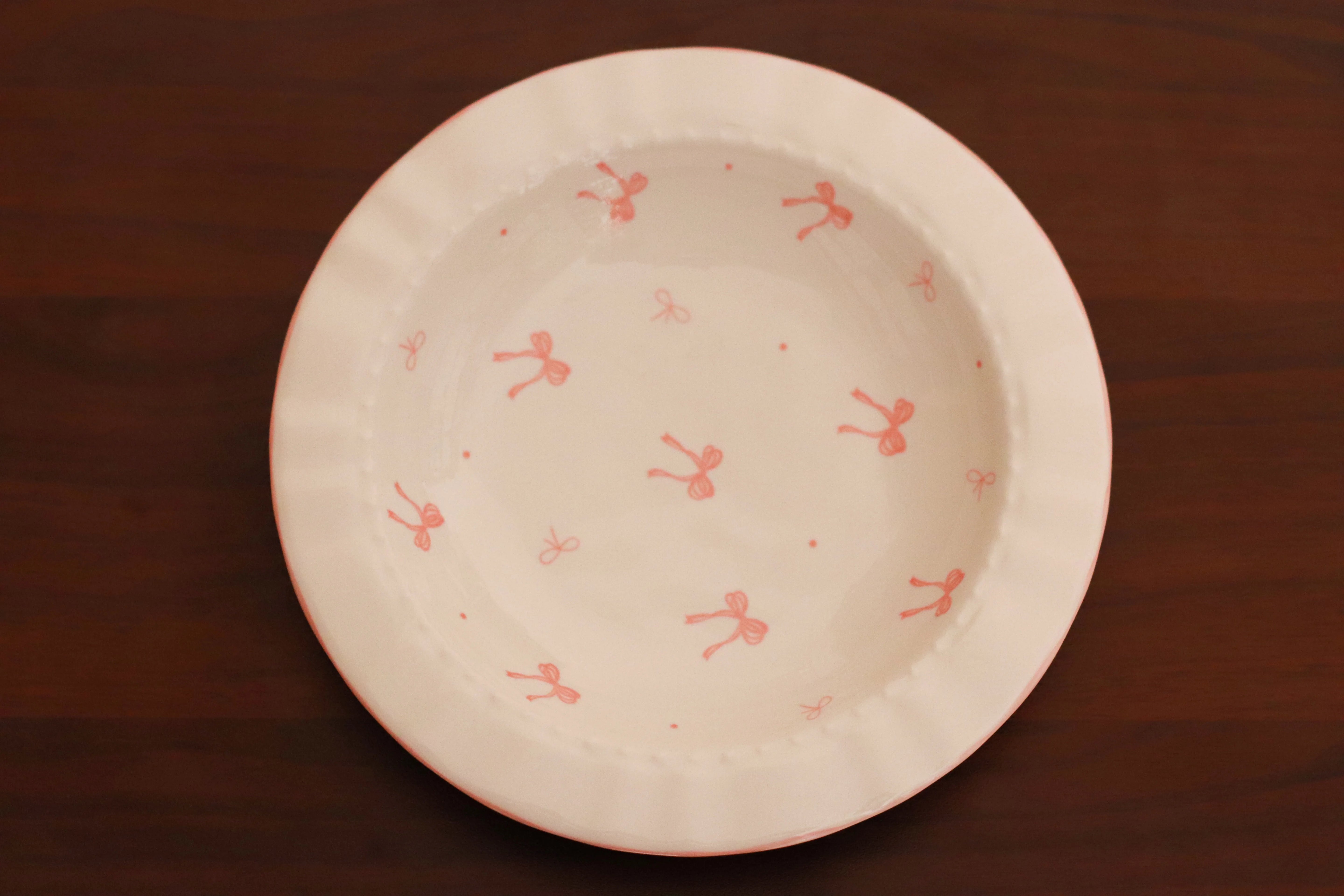White plate & pink Ribbon Plate