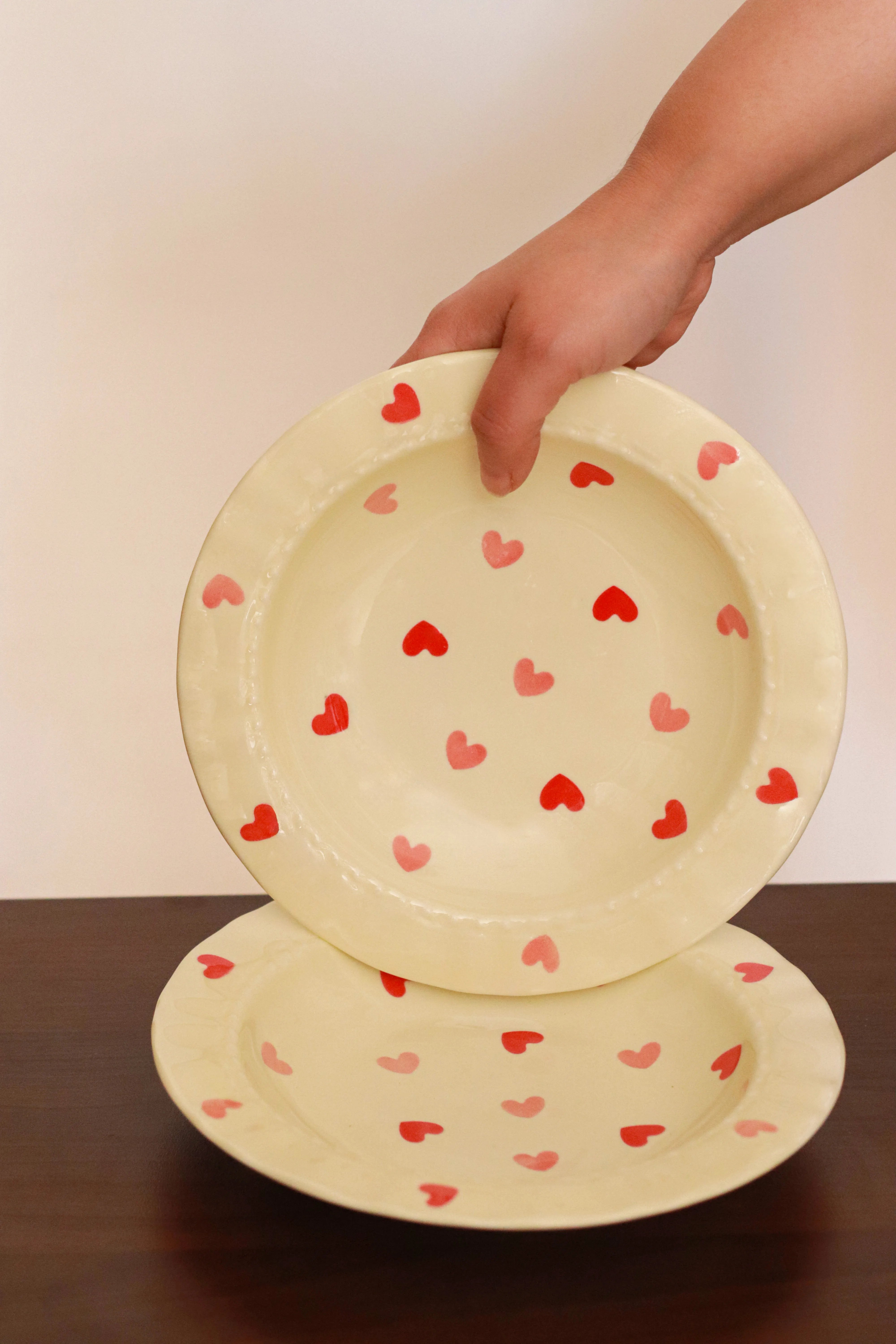 Yellow Plate with red hearts